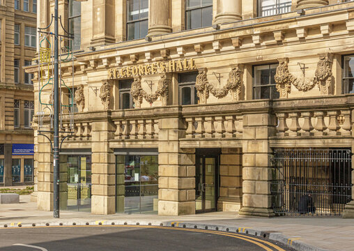 The entrance with sign above of St George's Hall, the Victorian theatre and music venue which will play a major role in the 2025 City of Culture programme in Bradford
