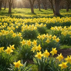 Obraz premium daffodils in spring, daffodils in the park, daffodils in the garden