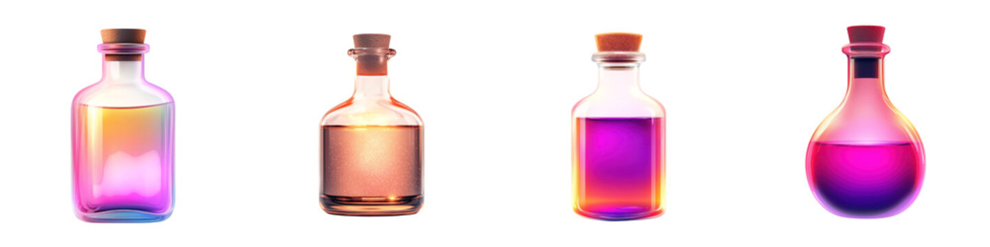 Glowing alchemical elixir potion in a glass bottle