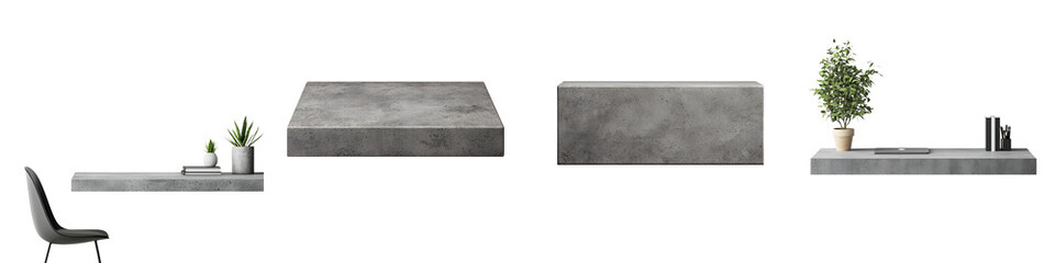 Concrete-textured floating writing desk in a contemporary style