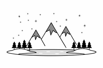 winter mountain landscape vector silhouette illustration isolated on white background