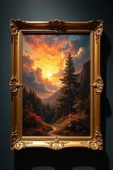 Gilded frame showcasing artwork, museum setting, museum, background, detail