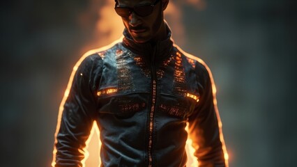 Control system glowing jacket with orange embedded stripes