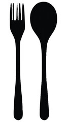Fork and spoon black silhouette kitchen utensils cutlery tableware dining equipment cooking tools design graphic