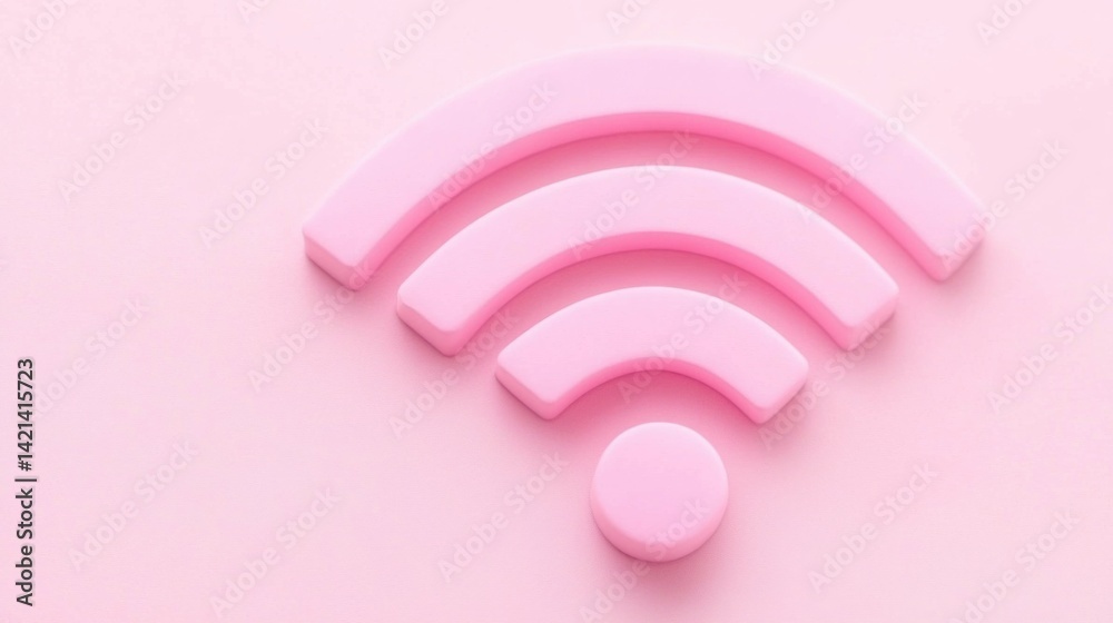 Poster a pink colored wifi signal icon is displayed on a pink colored surface.