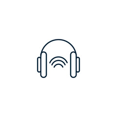 A sleek, minimal line-style icon of over-ear wireless headphones with signal waves in the center, symbolizing Bluetooth or wireless connectivity. This icon reflects modern audio technology and portabl