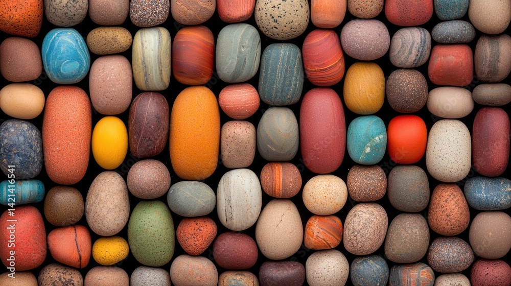 Aufkleber an assortment of brightly colored smooth pebbles are arranged tightly together.