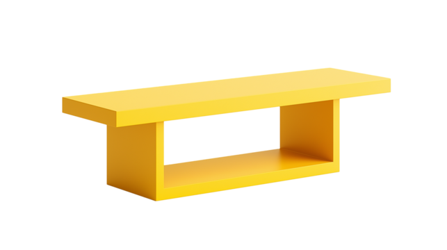A sleek yellow wooden table with a smooth rectangular top and sturdy legs, perfect as a stylish desk or modern furniture piece isolated on white background or transparent png 