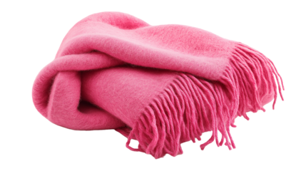 A cozy pink wool scarf with a stylish, perfect for adding warmth and flair to any outfit isolated on white background or transparent png 