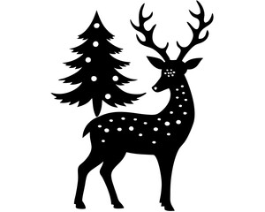 deer with christmas tree vector silhouette illustration isolated on white background