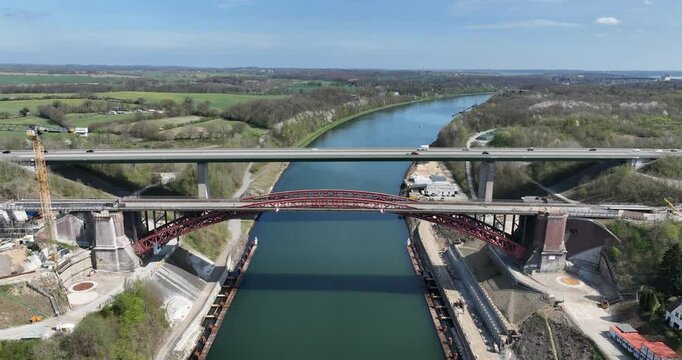 ld Levensau Bridge, construction site, infrastrucutre over the Kiel canal, germany. Transport, mobility infrastructure.