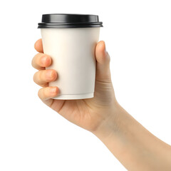 hand holding a coffe bottle  transparent background 