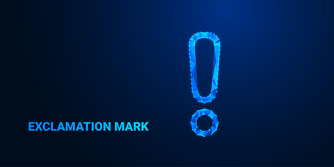 Obraz premium Exclamation mark polygonal vector illustration. Exclamation mark of polygons, triangles of points and lines. Exclamation mark low poly compound structure.