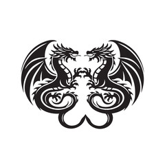 Dragon Silhouette – Symmetrical Tribal Art Design with Twin Dragons, Curving Lines, and Heraldic Fantasy Motif

