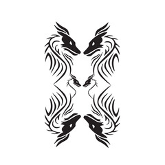 Tribal Dragon Design – Black and White Symmetrical Tattoo Art with Celtic Curves, Abstract Wings, and Yin-Yang Influence

