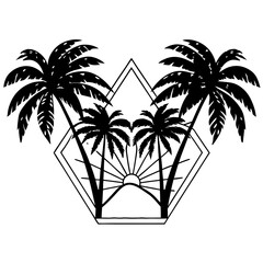 palm tree silhouette vector illustration on tropical beach