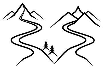 road in the mountains vector silhouette illustration isolated on white background