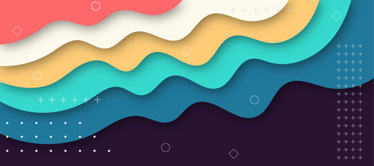Abstract Colorful Gradient Background With Color Geometric Figures. Different Shapes And White Line Vector Design Style
