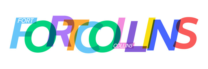 FORT COLLINS. The name of the city on a white background. Vector design template for poster, postcard, banner