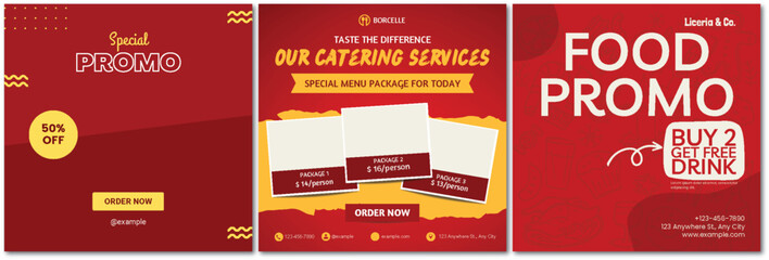 Eye-Catching Food Promo and Catering Service Social Media Templates