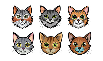 Fototapeta premium Cute cartoon cat face vector collection isolated on white background,