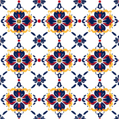 A Very simple flat 2D vector seamless pattern, Sicilian ceramic style tile on a white background, vector design. EPS format