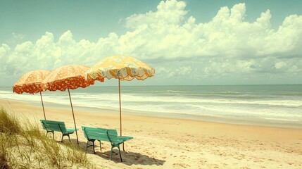 Cozy tropical beach setting with vintage furniture and natural shade created with Generative AI technology