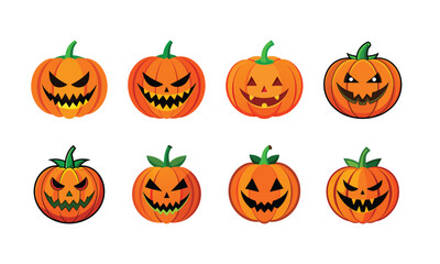 Halloween pumpkin vector set isolated on white background,