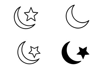 set of moon and stars vector silhouette illustration isolated on white background