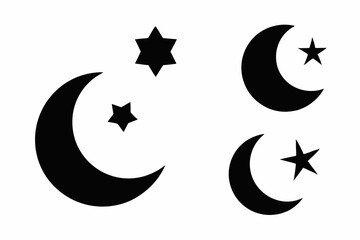 set of moon and stars vector silhouette illustration isolated on white background