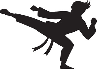 Karate Silhouette . Martial Arts Stance. A striking silhouette illustration of a karateka in a powerful stance, demonstrating a punch and block.