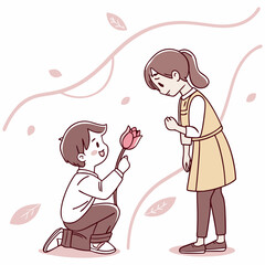 Boy Giving Girl a Flower