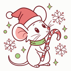 Christmas Mouse with Santa Hat and Candy Cane