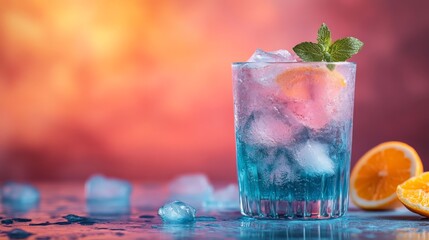 Refreshing summer beverage concept with vibrant citrus and a cool, inviting palette against an abstract backdrop for a thirst-quenching experience