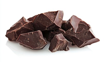 A broken chocolate bar with scattered pieces on a light background, highlighting its simple yet appealing texture.