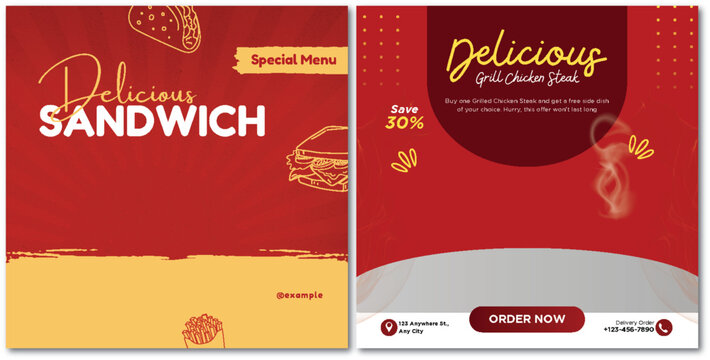 Appealing Food Promotion Flyer Templates for Sandwich and Chicken Steak