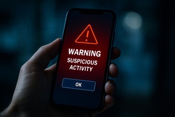 Smartphone Showing Warning Message About Suspicious Activity On Dark Screen, Generated AI