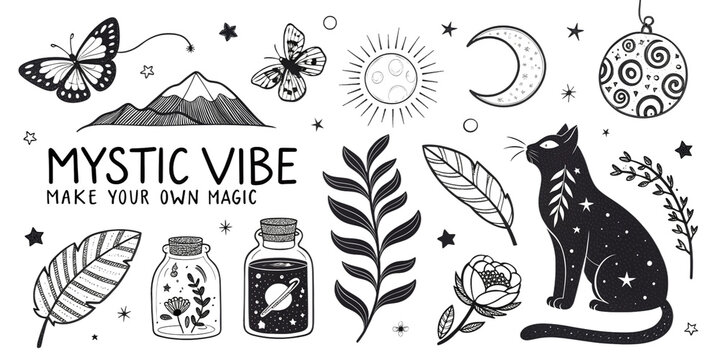 Mystical Black Cat and Moon Illustration - Make Your Own Magic Design