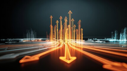 Dynamic Abstract Design with Glowing Arrows Representing Growth and Progress in Technology