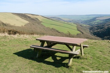 Picnic table overlooking valley
