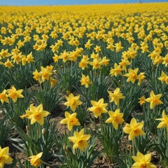 Obraz premium field of yellow flowers, field of daffodils, yellow flowers in the garden