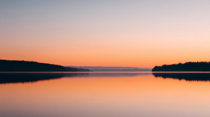 Obraz premium serene lake at sunset with calm waters reflecting colorful sky