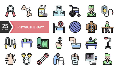 25 Colorful Line Icons for Physiotherapy Treatment.