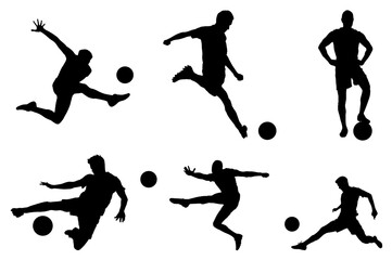 Silhouette Soccer Players Kicking Ball Vector Illustration