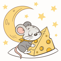 Sleepy Mouse in Cheese Blanket – Cozy Sticker