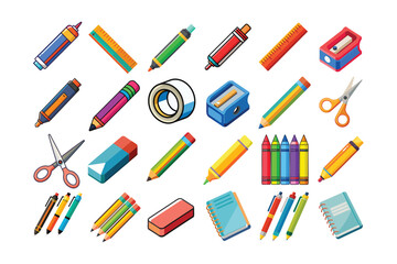 Colorful School Stationery Vector Set for Classroom Designs