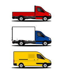 vector set pickup car cargo van and truck box