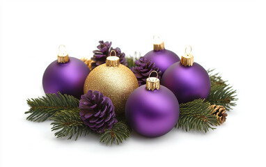 Simple Advent Centerpiece in Purple and Gold Isolated on white background.