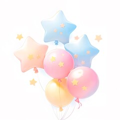 パステルカラーの星と丸い風船の装飾的なイラスト 誕生日やパーティーの背景に最適