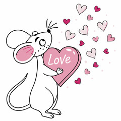 Valentine Mouse Holding a Big Hearts